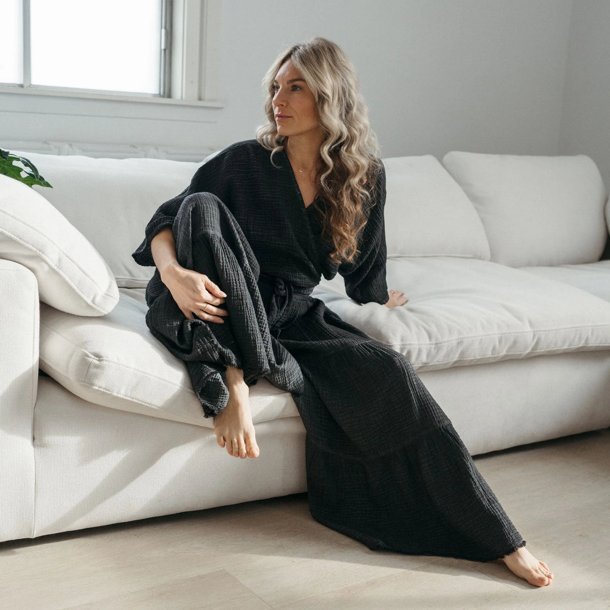 Pokoloko Crinkle Skirt Pants | Cream + Black