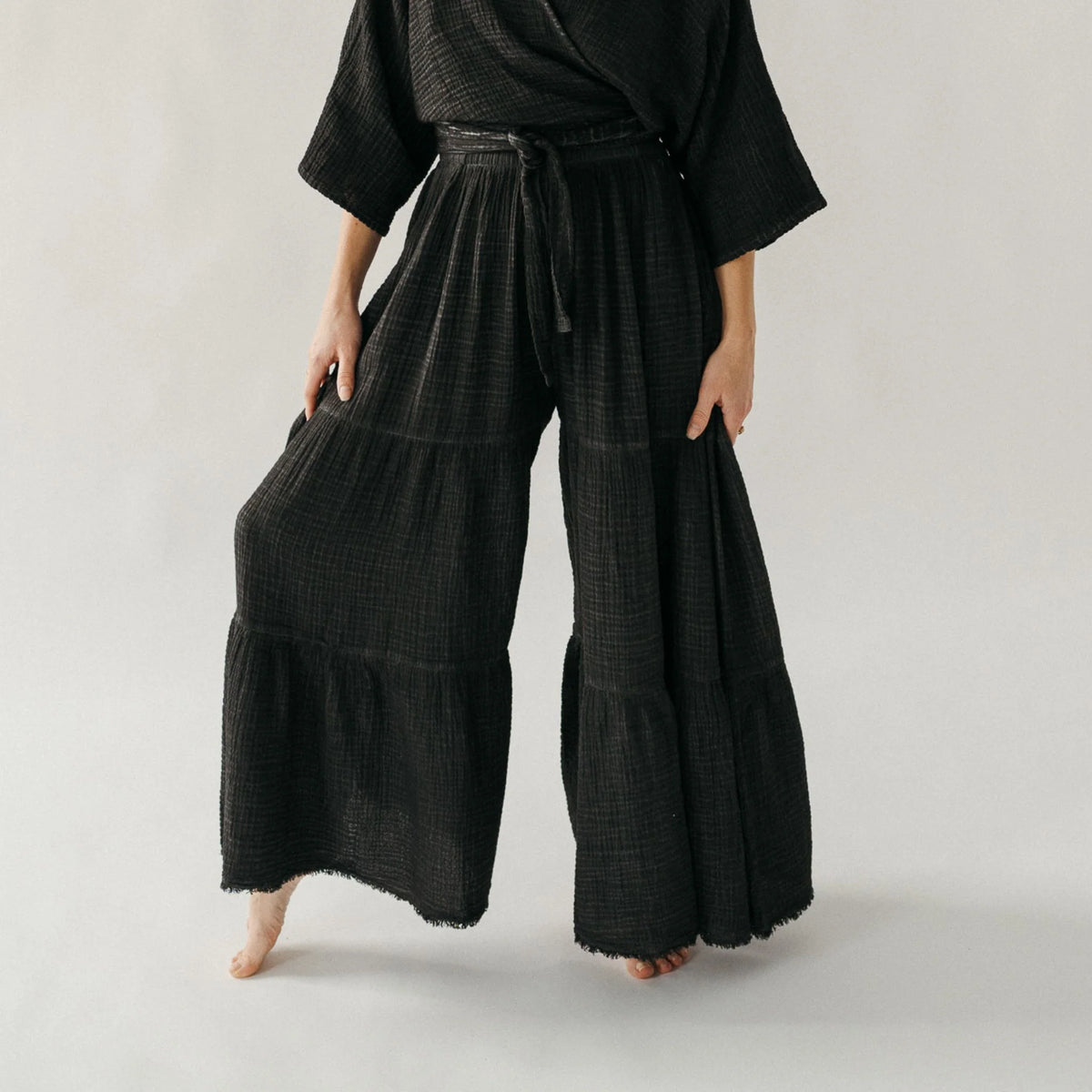 Pokoloko Crinkle Skirt Pants | Cream + Black