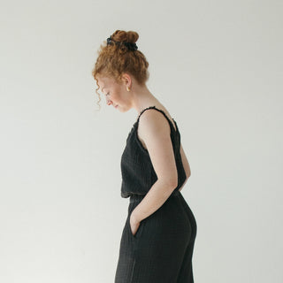 Pokoloko Crinkle Strappy Top | Black + Cream