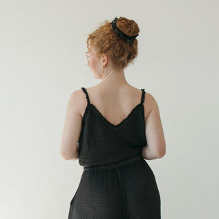 Pokoloko Crinkle Strappy Top | Black + Cream