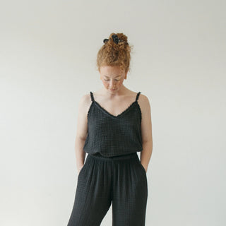 Pokoloko Crinkle Strappy Top | Black + Cream