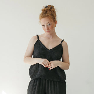 Pokoloko Crinkle Strappy Top | Black + Cream