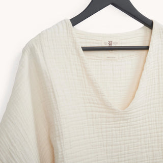 Pokoloko Crinkle Crop Top | Cream, Black + Denim