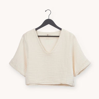 Pokoloko Crinkle Crop Top | Cream, Black + Denim