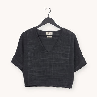 Pokoloko Crinkle Crop Top | Cream, Black + Denim