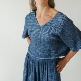 Pokoloko Crinkle Crop Top | Cream, Black + Denim
