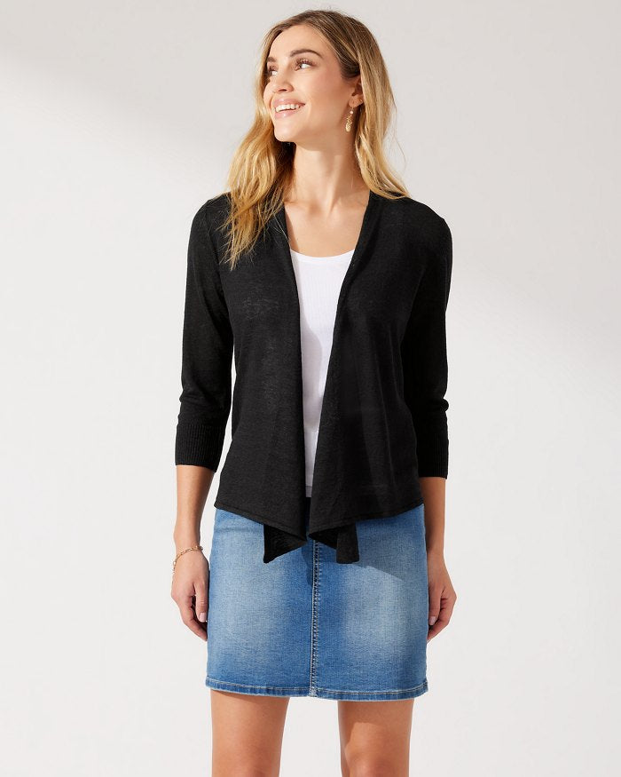 Tommy Bahama Addison Linen Cardigan | White + Black