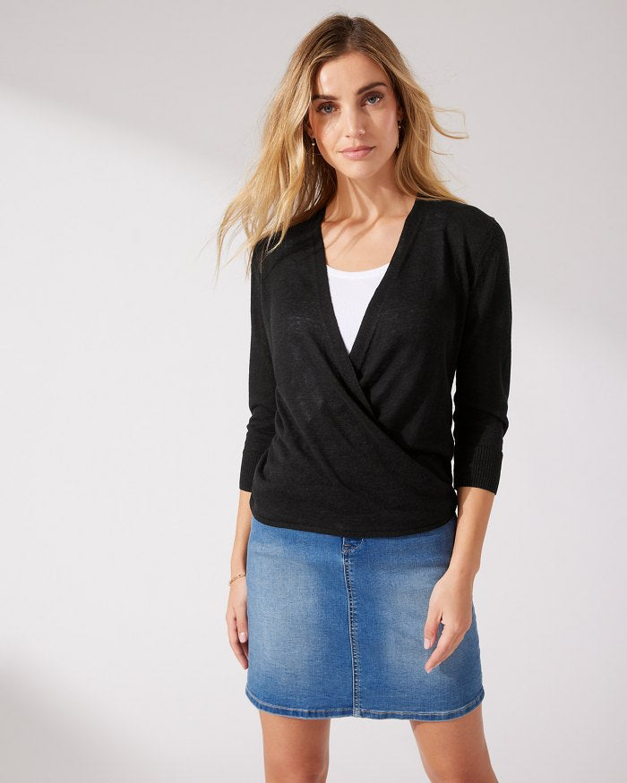 Tommy Bahama Addison Linen Cardigan | White + Black