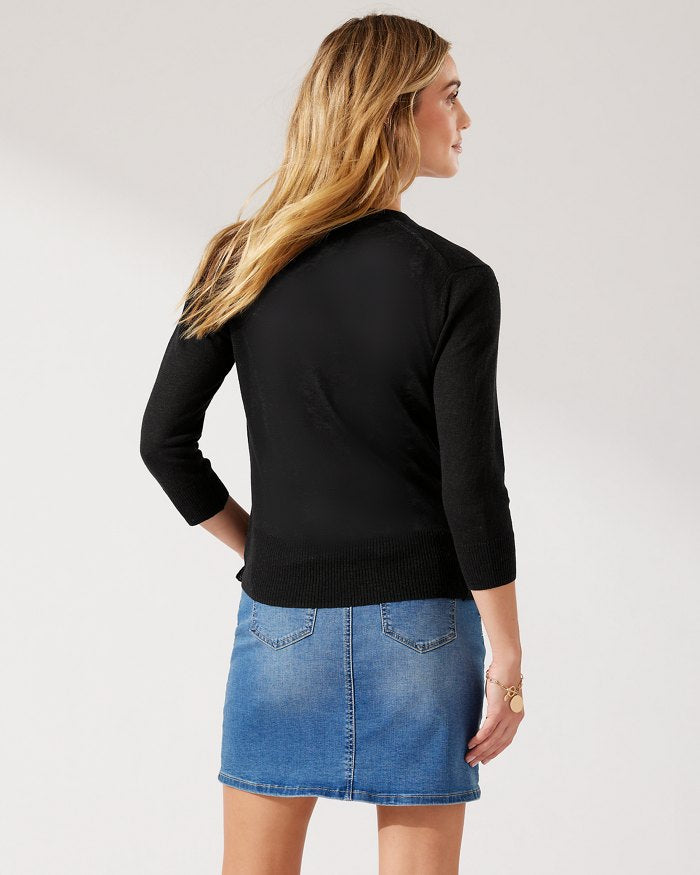 トミー バハマ  Bahama Addison Linen Rayon Cardigan レディース Sweaters Black Tommy Bahama Womens Addison Linen Rayon Cardigan – ShopCGX