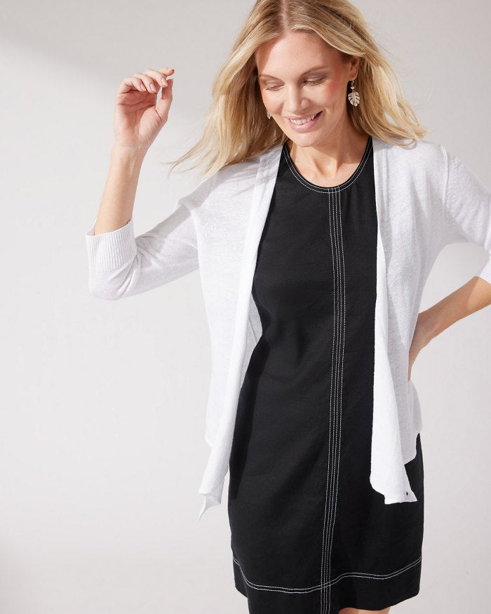 Tommy Bahama Addison Linen Cardigan | White + Black - Fancy