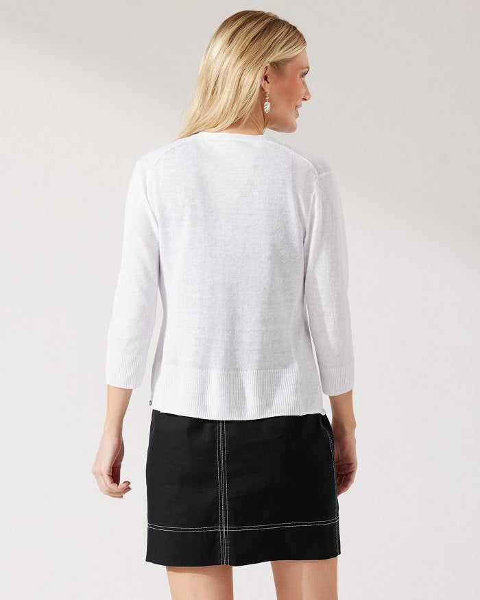 Tommy Bahama Addison Linen Cardigan | White + Black - Fancy