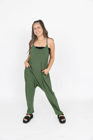 Smash & Tess Abigael Romper | Moss Green + Midnight Black