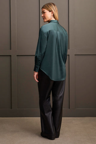 Tribal Flowy Satin Button Up Shirt | Blush + Green + Violet