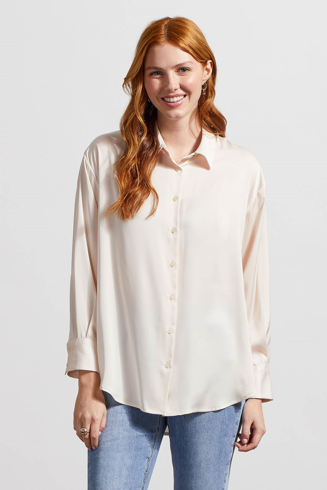 Tribal Flowy Satin Button Up Shirt | Blush + Green + Violet
