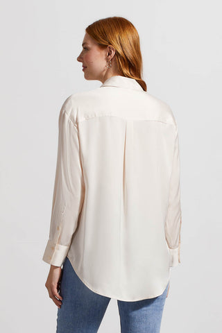Tribal Flowy Satin Button Up Shirt | Blush + Green + Violet