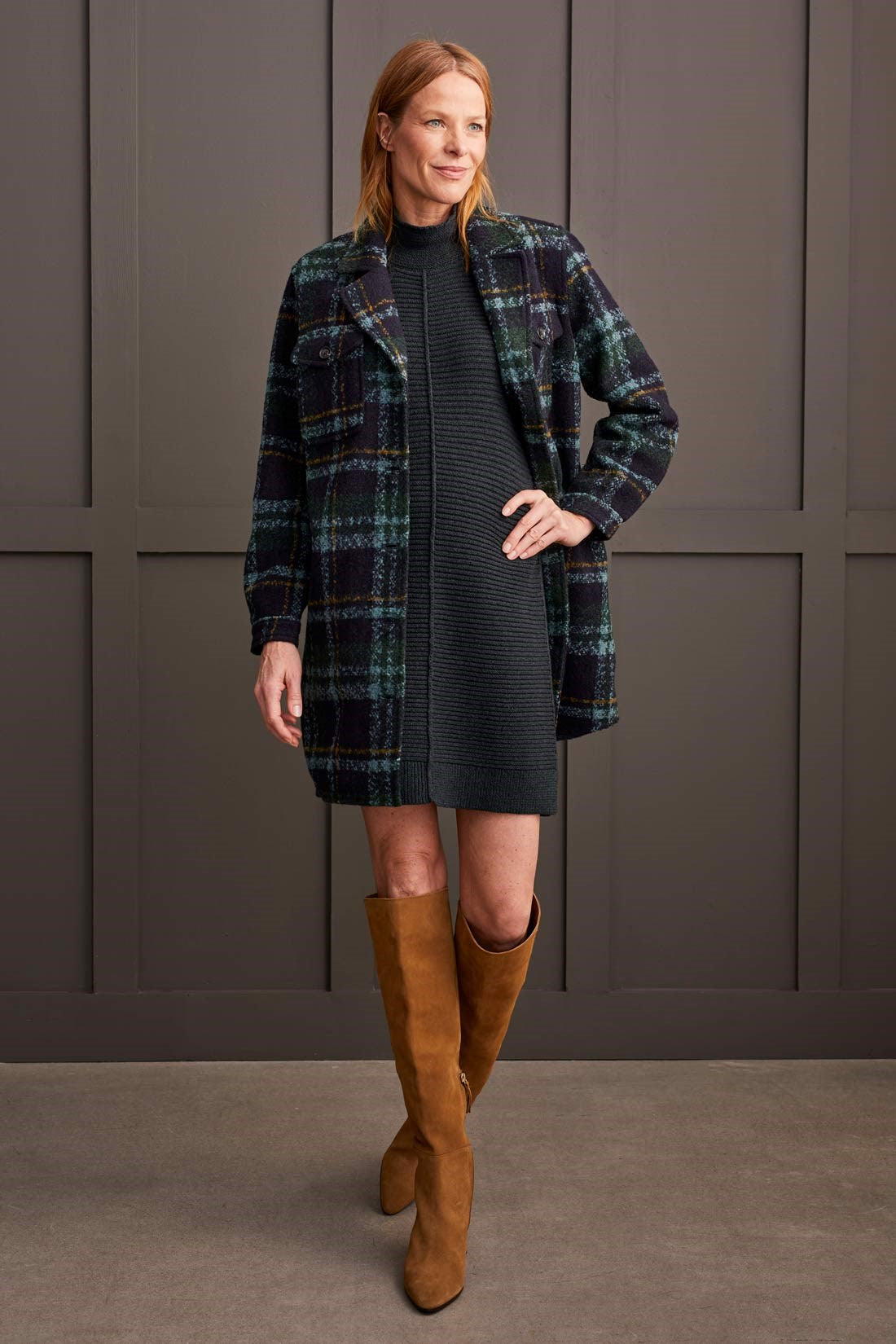 Tribal Boucle Plaid Jacket | Green