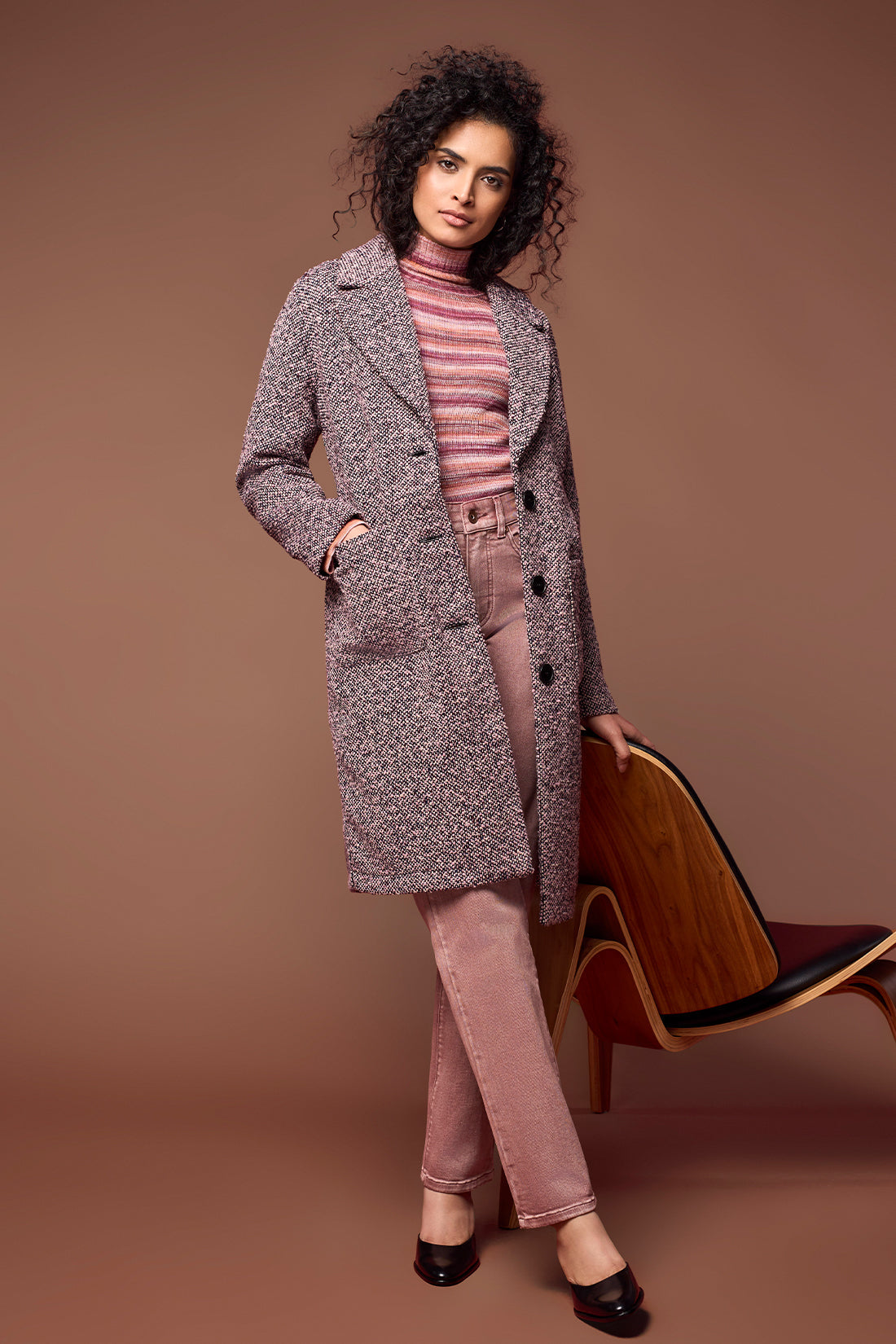 Tribal Boucle Button Front Coat | Pink