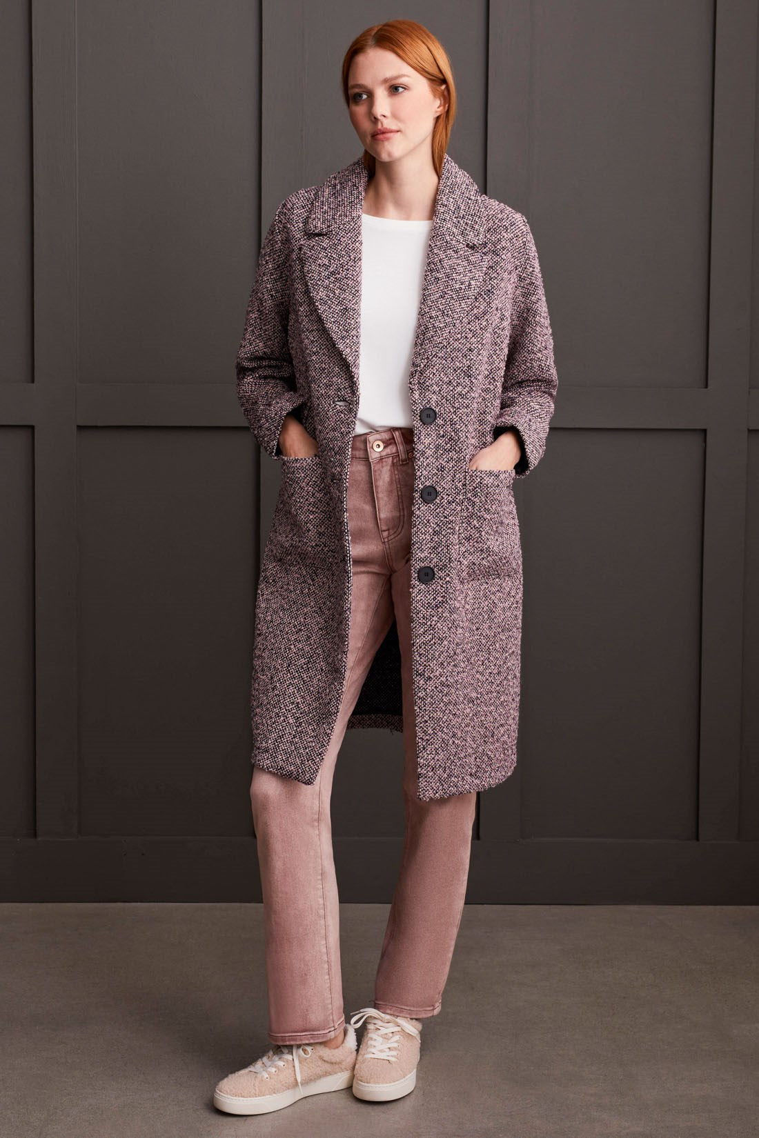 Tribal Boucle Button Front Coat | Pink