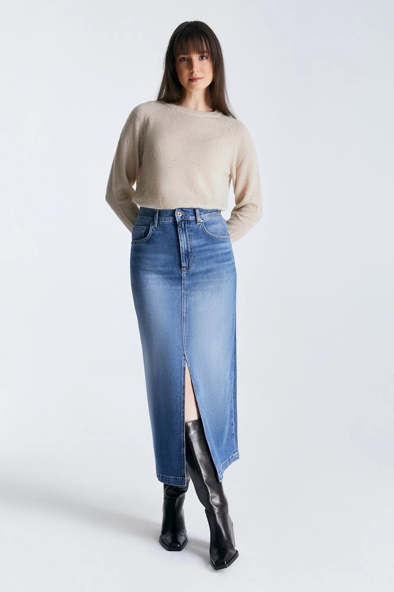 Cup of Joe Valerie Long Denim Skirt | Medium Blue