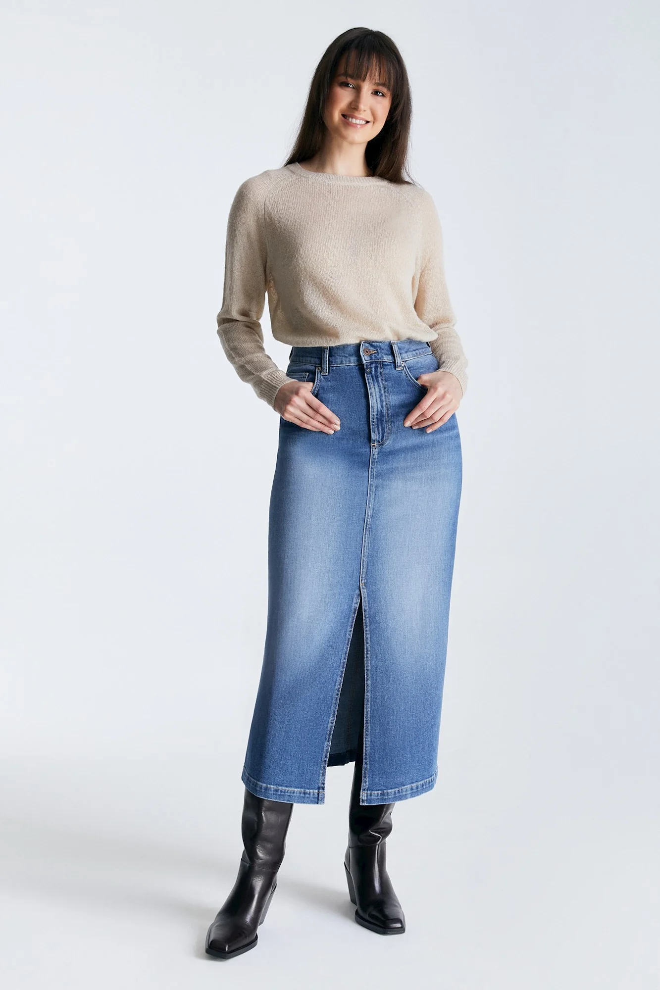 Cup of Joe Valerie Long Denim Skirt | Medium Blue