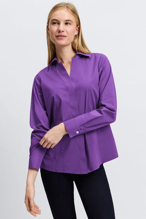 Foxcroft Taylor Essential Stretch Blouse | Purple + Black + Navy