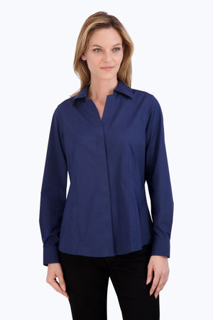 Foxcroft Taylor Essential Stretch Blouse | Purple + Black + Navy