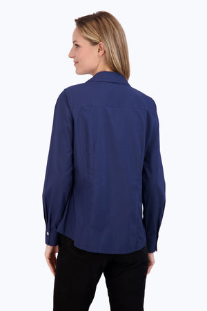 Foxcroft Taylor Essential Stretch Blouse | Purple + Black + Navy