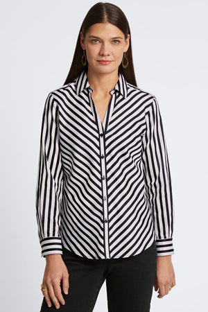 Foxcroft Mary No Iron Stripe Shirt | Silver-Black