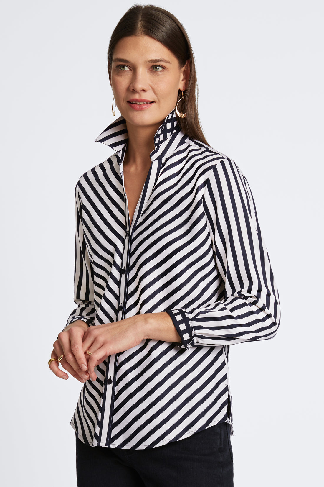 Foxcroft Mary No Iron Stripe Shirt | Silver-Black - Fancy