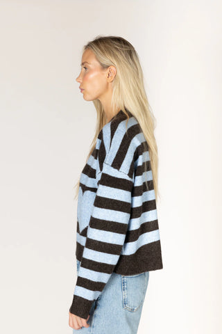 Lyla & Luxe Heart Stripe Sweater | Blue-Brown