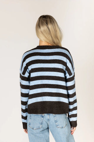 Lyla & Luxe Heart Stripe Sweater | Blue-Brown