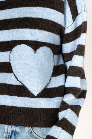 Lyla & Luxe Heart Stripe Sweater | Blue-Brown