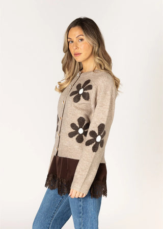 Lyla & Luxe Novelty Flower Cardi | Taupe