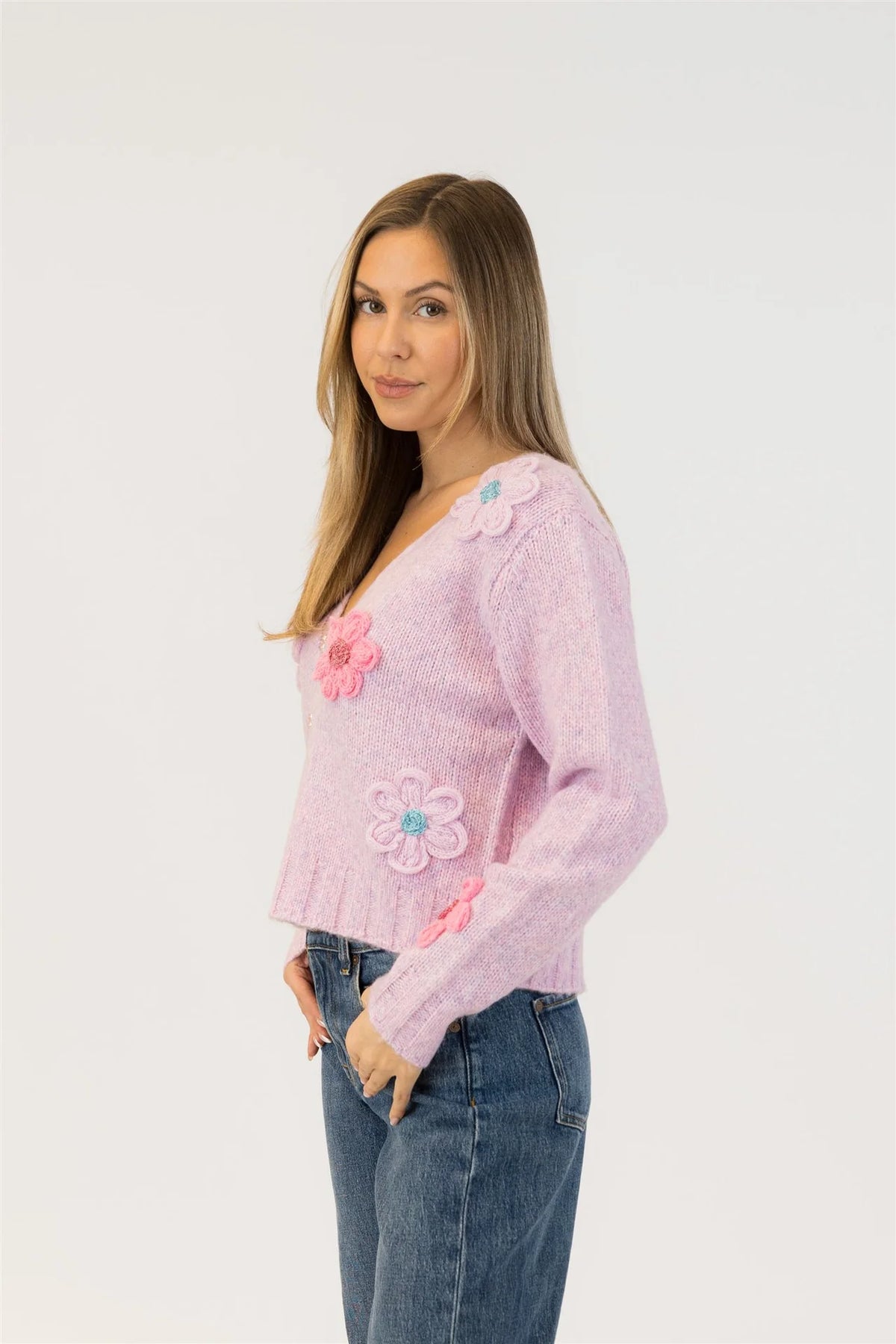 Lyla & Lux Kailie Flower Cardigan | Pink-Purple