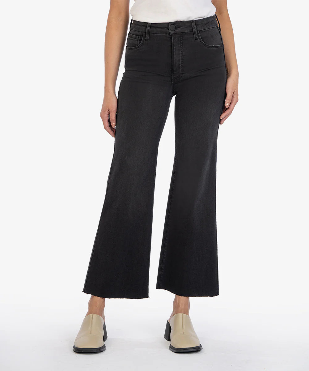 High Rise Raw Hem Wide Leg Jeans