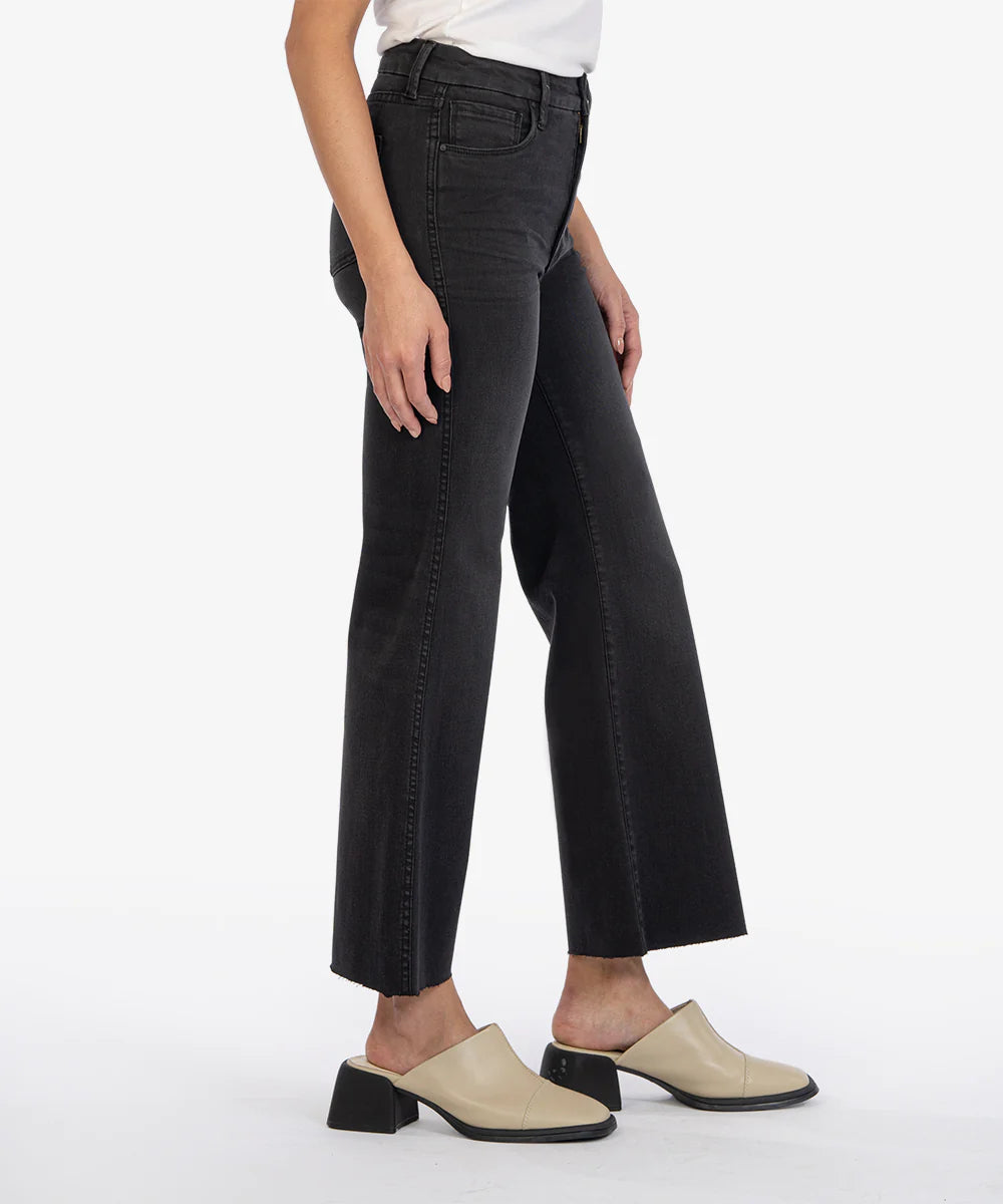 High Rise Raw Hem Wide Leg Jeans