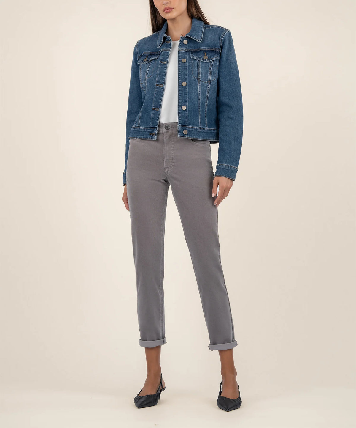 Kut Denim Julia Crop Jean Jacket With Drop Shoulder | Main Wash