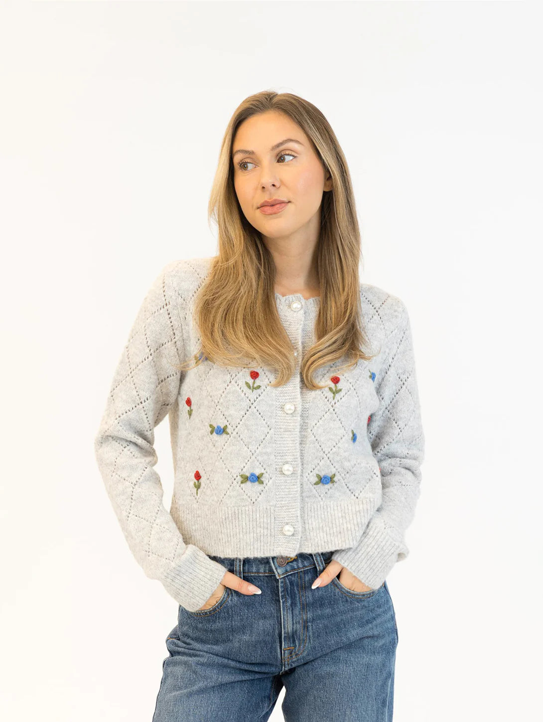 Lyla & Lux Lacey Rose Cardigan | Grey