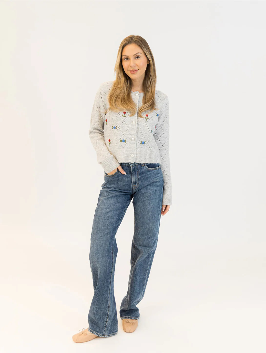 Lyla & Lux Lacey Rose Cardigan | Grey