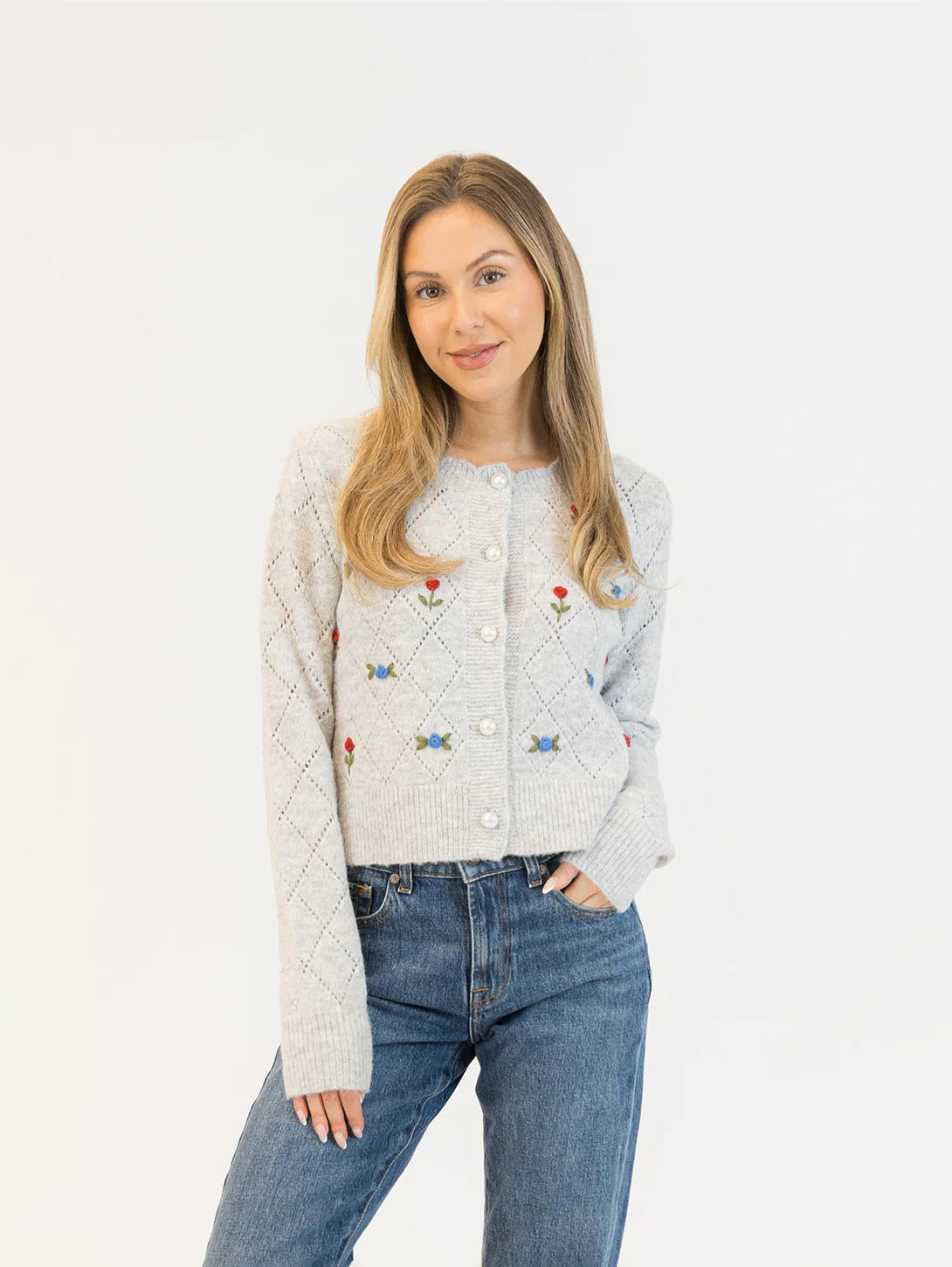 Lyla & Lux Lacey Rose Cardigan | Grey