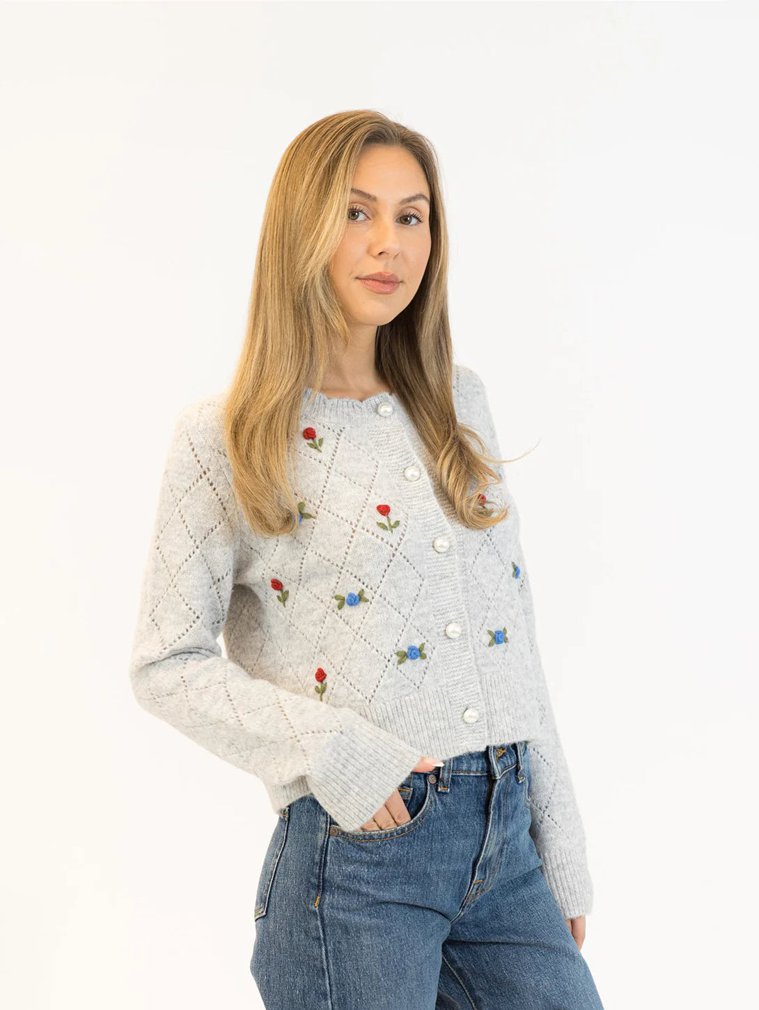 Lyla & Lux Lacey Rose Cardigan | Grey