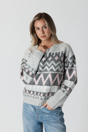 Lyla & Luxe Landen Sweater | Grey/Pink