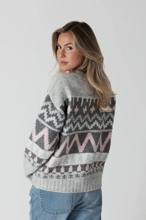 Lyla & Luxe Landen Sweater | Grey/Pink