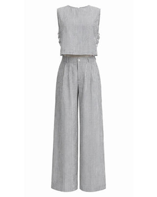 Priv Lana Trouser Set | Black-White Stripe