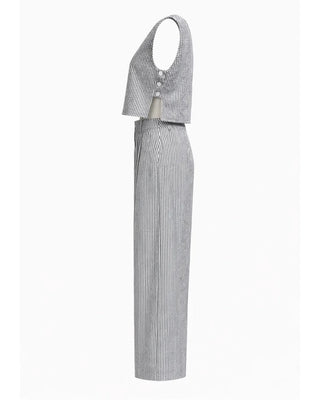 Priv Lana Trouser Set | Black-White Stripe