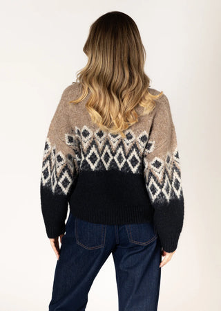 Lyla & Luxe Aria Fair Isle Sweater | Black Camel