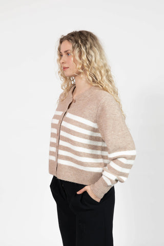 Smash & Tess Mabel Stripped Short Cardigan | Light Brown