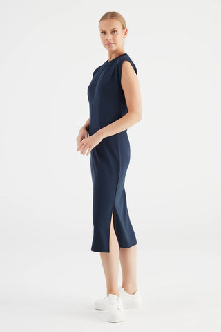 Cup of Joe Marcia Long Length Crew Neck Dress | Navy + Stone