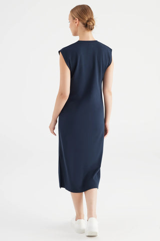 Cup of Joe Marcia Long Length Crew Neck Dress | Navy + Stone
