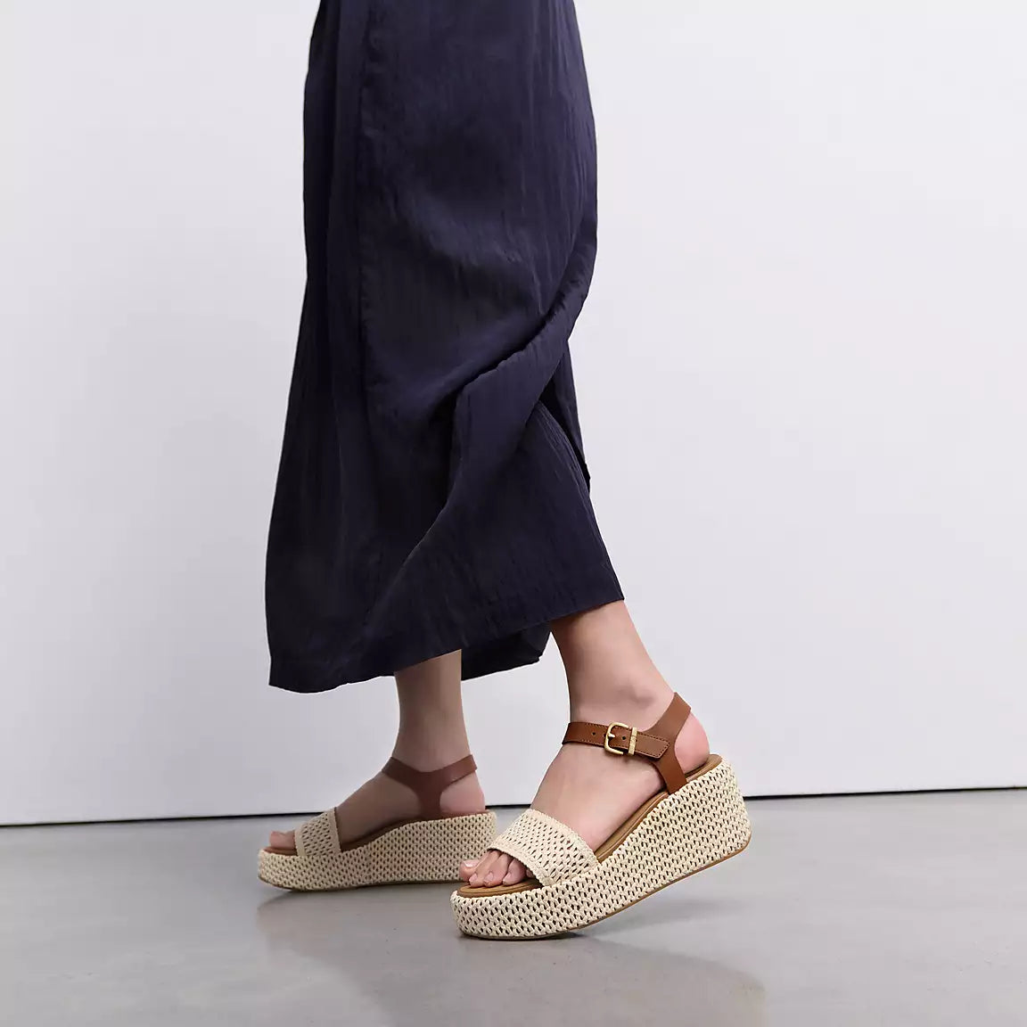 Fit Flop Platform Woven Wedge Ankle Strap Sandals | Tan